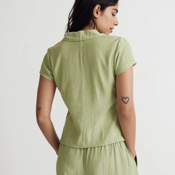 Madewell Green Plisse Short Sleeve Button Down Shirt Small - Picture 2 of 8